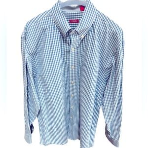 Izod Wedgewood Blue and White Long Sleeve Casual Button Down Fit Shirt. Lrg